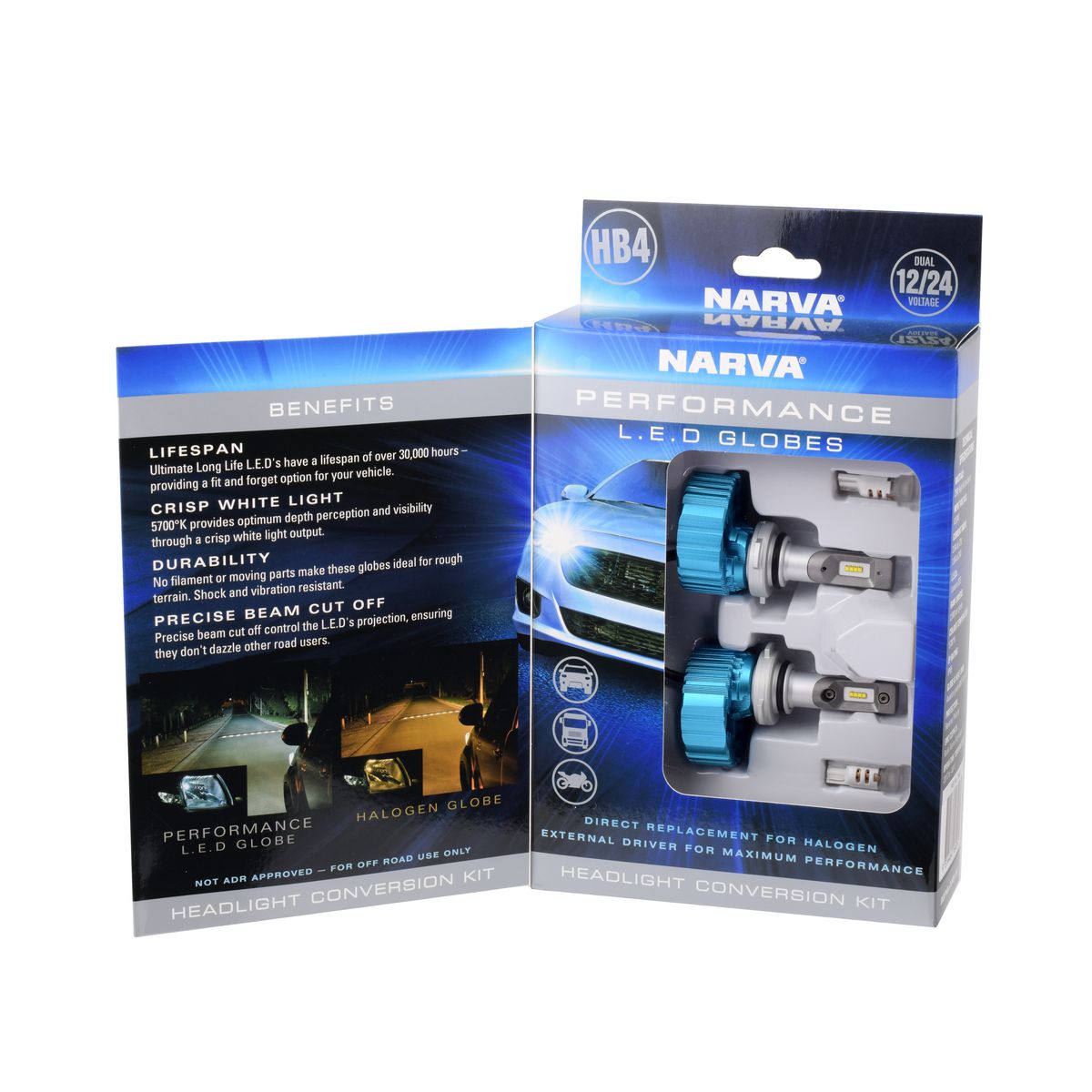 Narva HB4 12V/24V LED Headlight Conversion Kit Base P22D 9006 2Pk