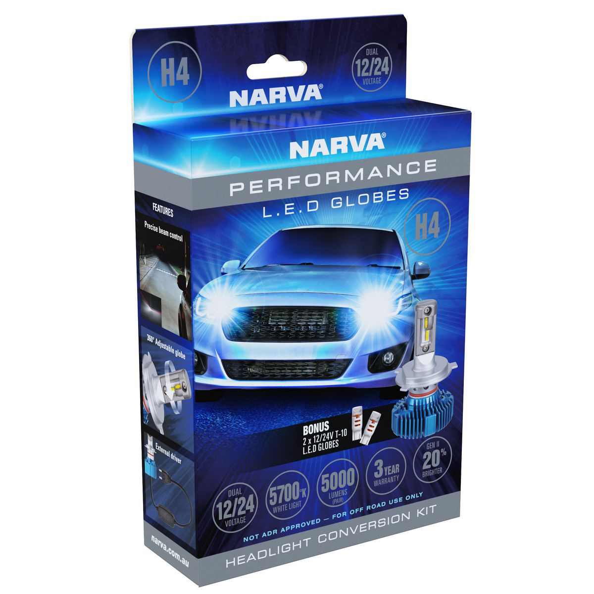 Narva H4 12/24V LED Headlight Conversion Kit 5700K BONUS Parking LED Lights