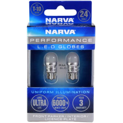 Narva 24V T10 LED Wedge Globes Cool White 6000K 2PK 18300BL