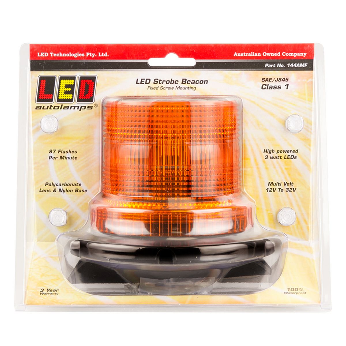 LED Autolamps Beacon Light LED Amber IP67 12/32V Fixed Mount 144AMF