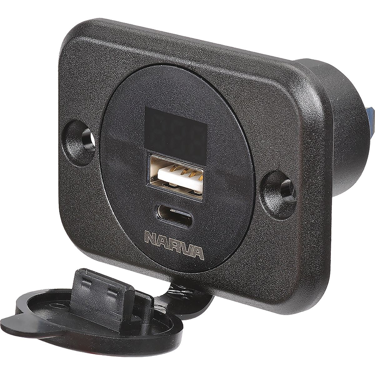 Narva Heavy Duty USB/USB-C Socket with Volt/Amp Meter 12-24V DC 81106BL