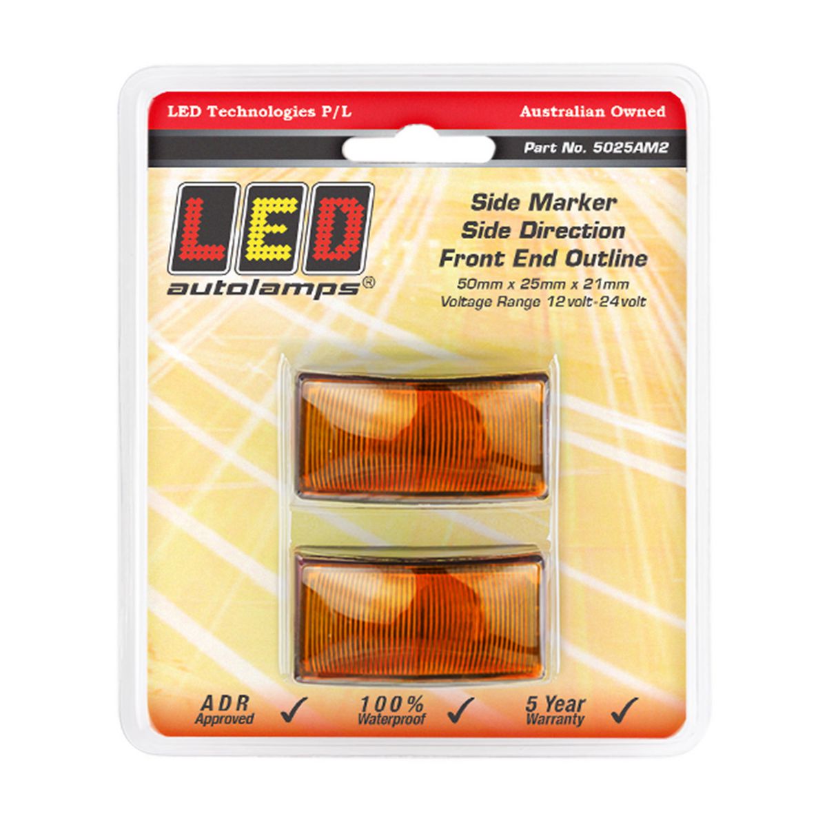 LED Autolamps Side Indicator/Side or Front Marker 50x25x21mm 12-24V Twin Pack 5025AM2