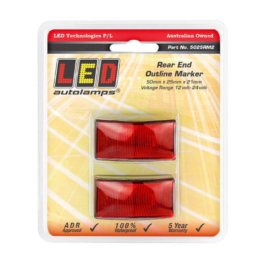 LED Autolamps Rear Marker Red 50x25x21mm 12-24V Twin Pack 5025RM2
