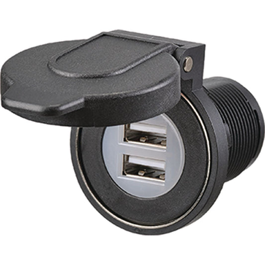 Narva Heavy Duty Dual USB Socket with Magnetic Dust Cover 12-24V DC 81108BL