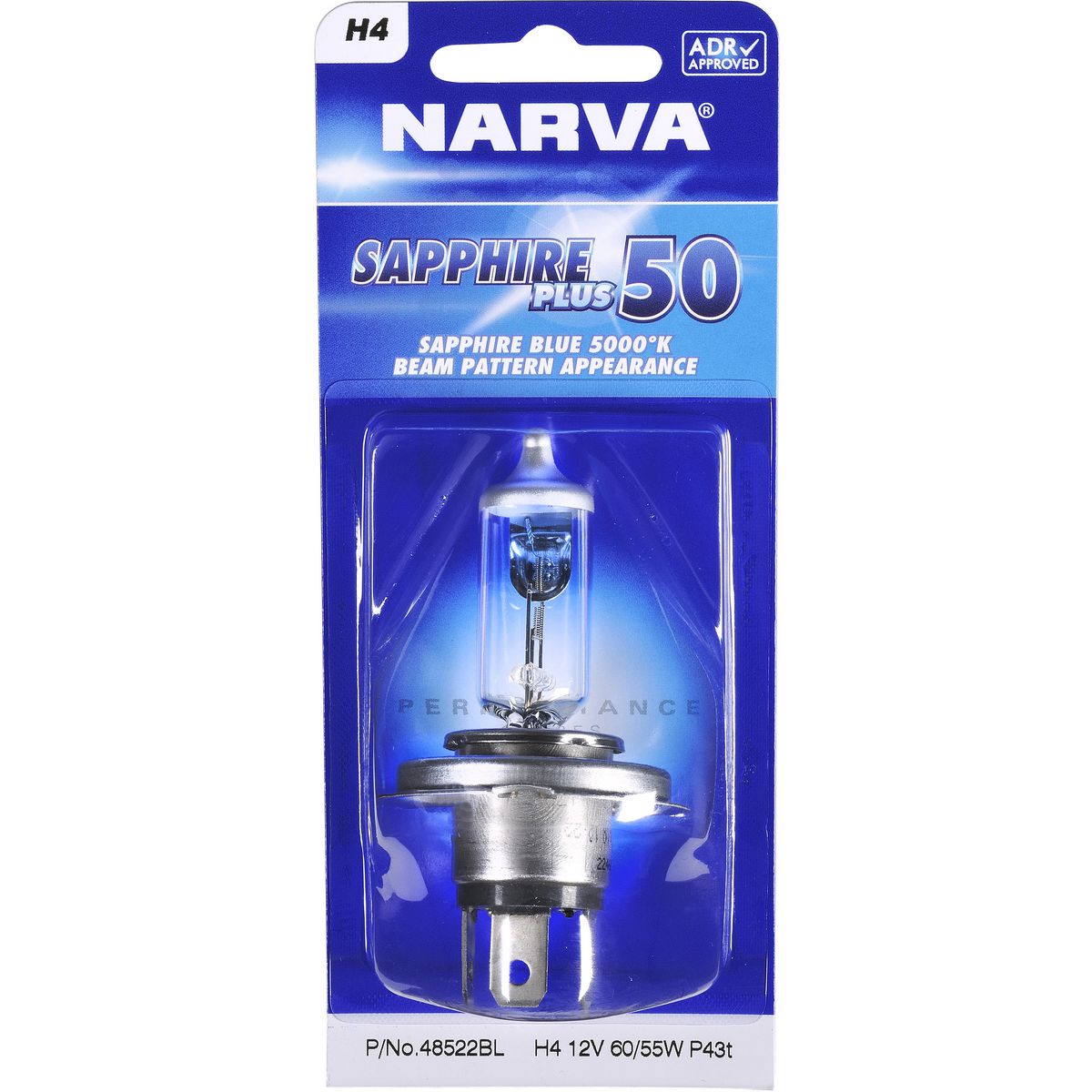 Narva H4 12V 55W Sapphire Plus 50 Halogen Headlight Globes 48522BL
