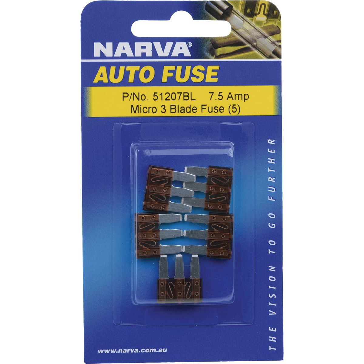 Narva 3 Blade Fuse Micro 7A Brown (5Pk) 51207BL