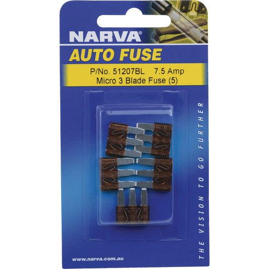 Narva 3 Blade Fuse Micro 7A Brown (5Pk) 51207BL
