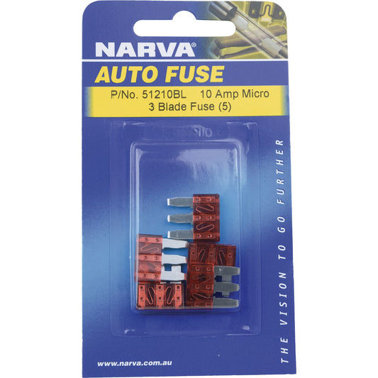 Narva 3 Blade Fuse Micro 10A Red (5Pk) 51210BL