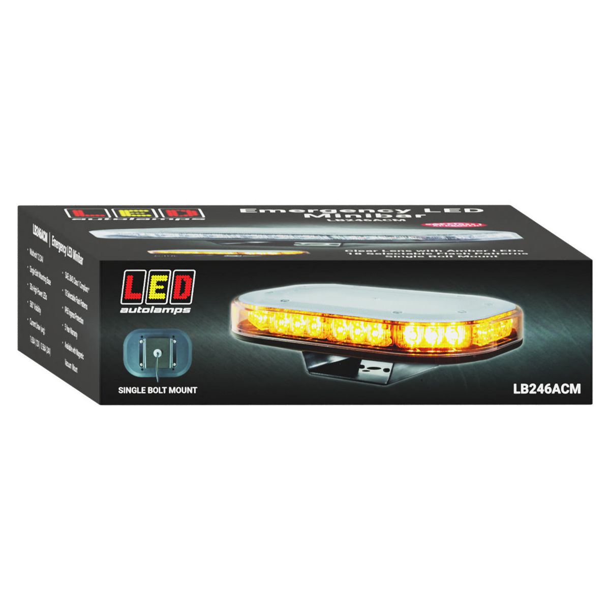 LED Autolamps Single Bolt Mount LED Clear Emergency Minibar 246mm x 172mm 12/24V