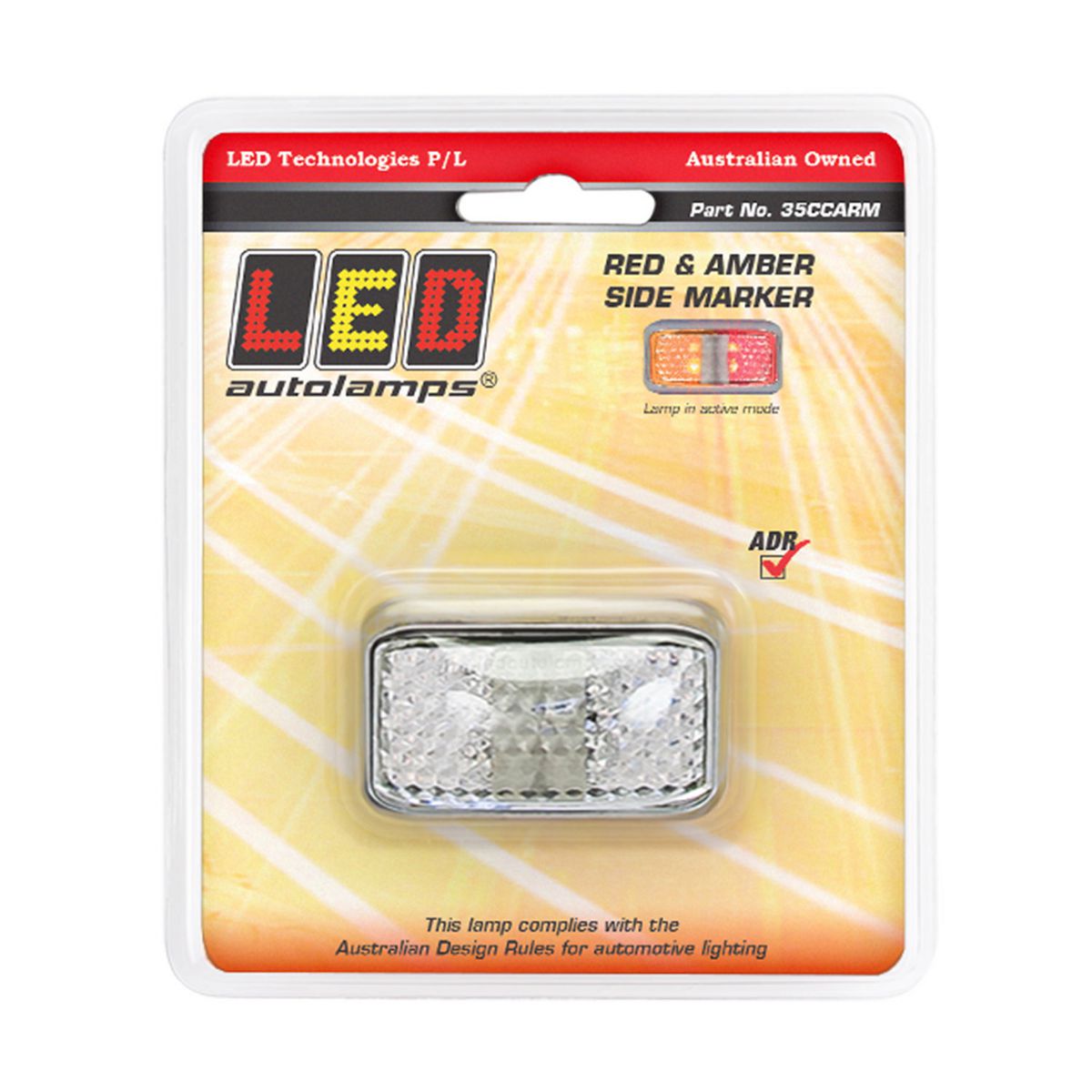 LED Autolamps Chrome Series Side Marker with 40cm Cable Red/Amber with Clear Lens 58x35x21mm 10-30V 35CCARM