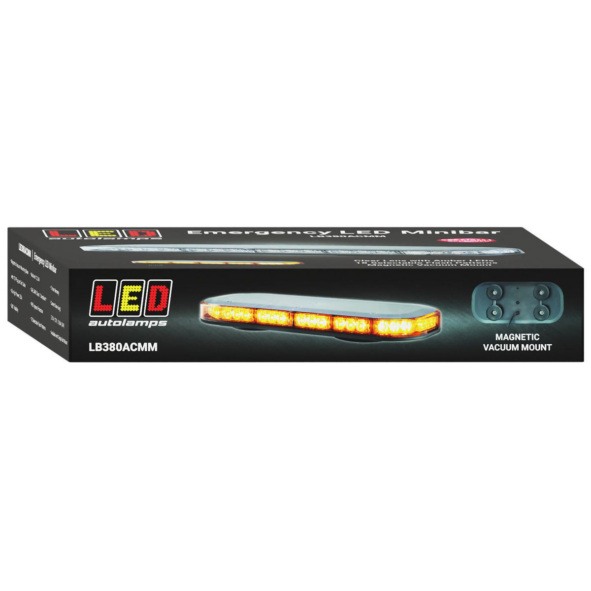 LED Autolamps Magnetic Vacuum Mount LED Clear Emergency Minibar 380mm x 172mm 12/24V