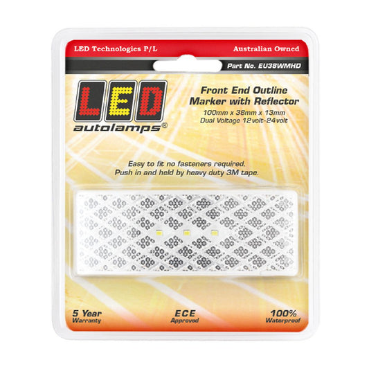 LED Autolamps Side Marker with Built-in Reflector and 3m Tape White 100x38x13mm 12-24V EU38WMHD