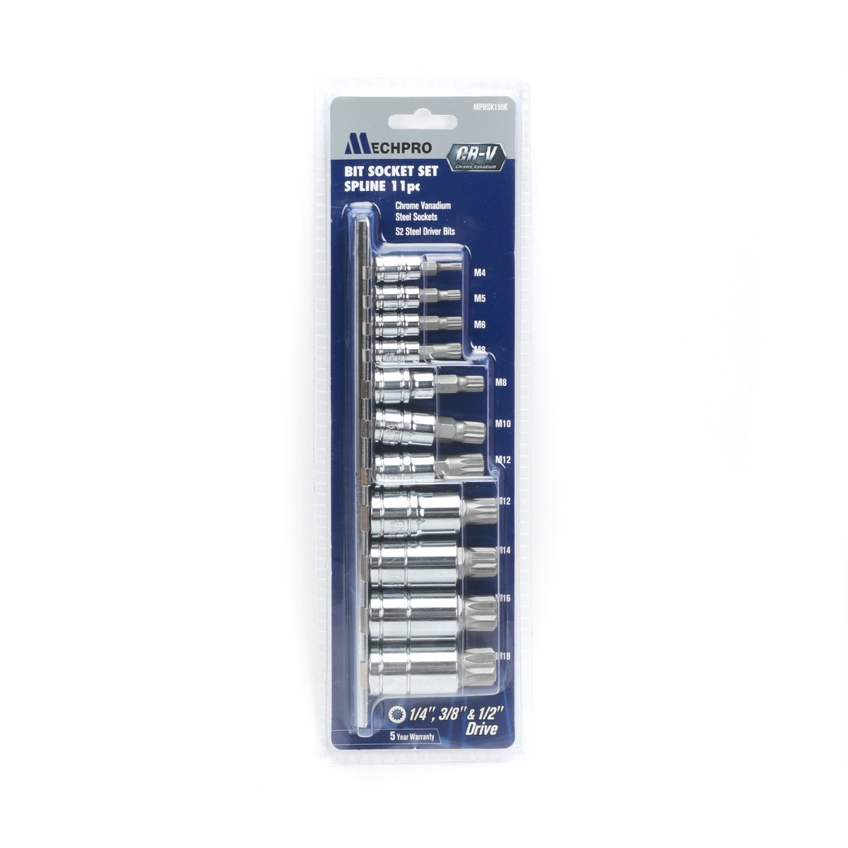 Mechpro Spline Socket Set 1/4In, 3/8In & 1/2In 11pc