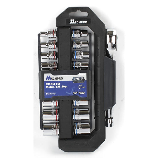 Mechpro Socket Set Metric/SAE 3/8In Drive 20pc