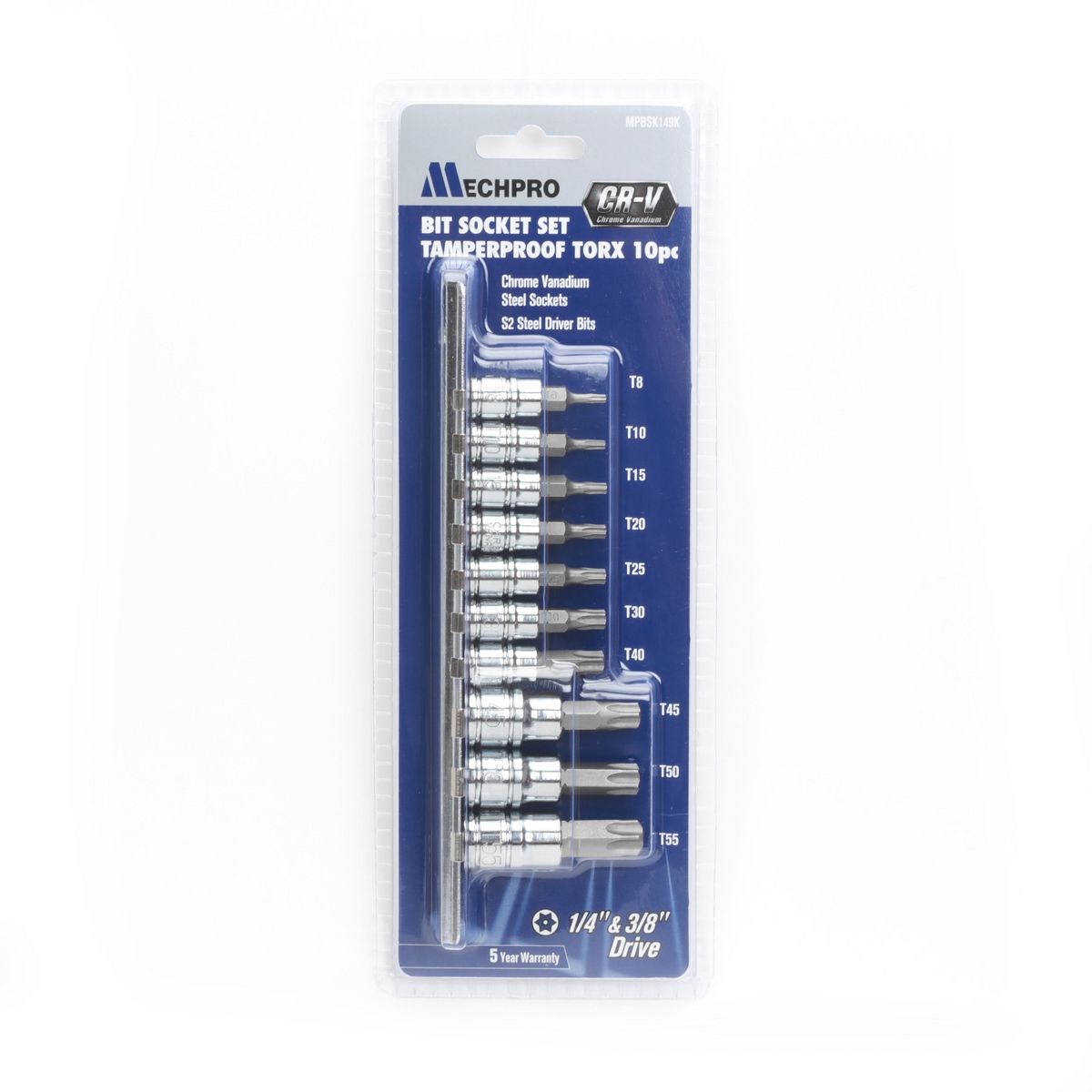 Mechpro Tamperproof Torx Socket Set 1/4In, 3/8In & 1/2In 10pc