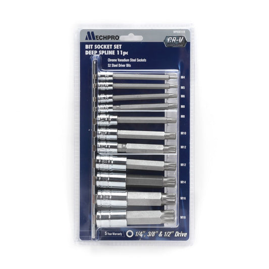 Mechpro Long Spline Socket Set 1/4In, 3/8In & 1/2In 11pc