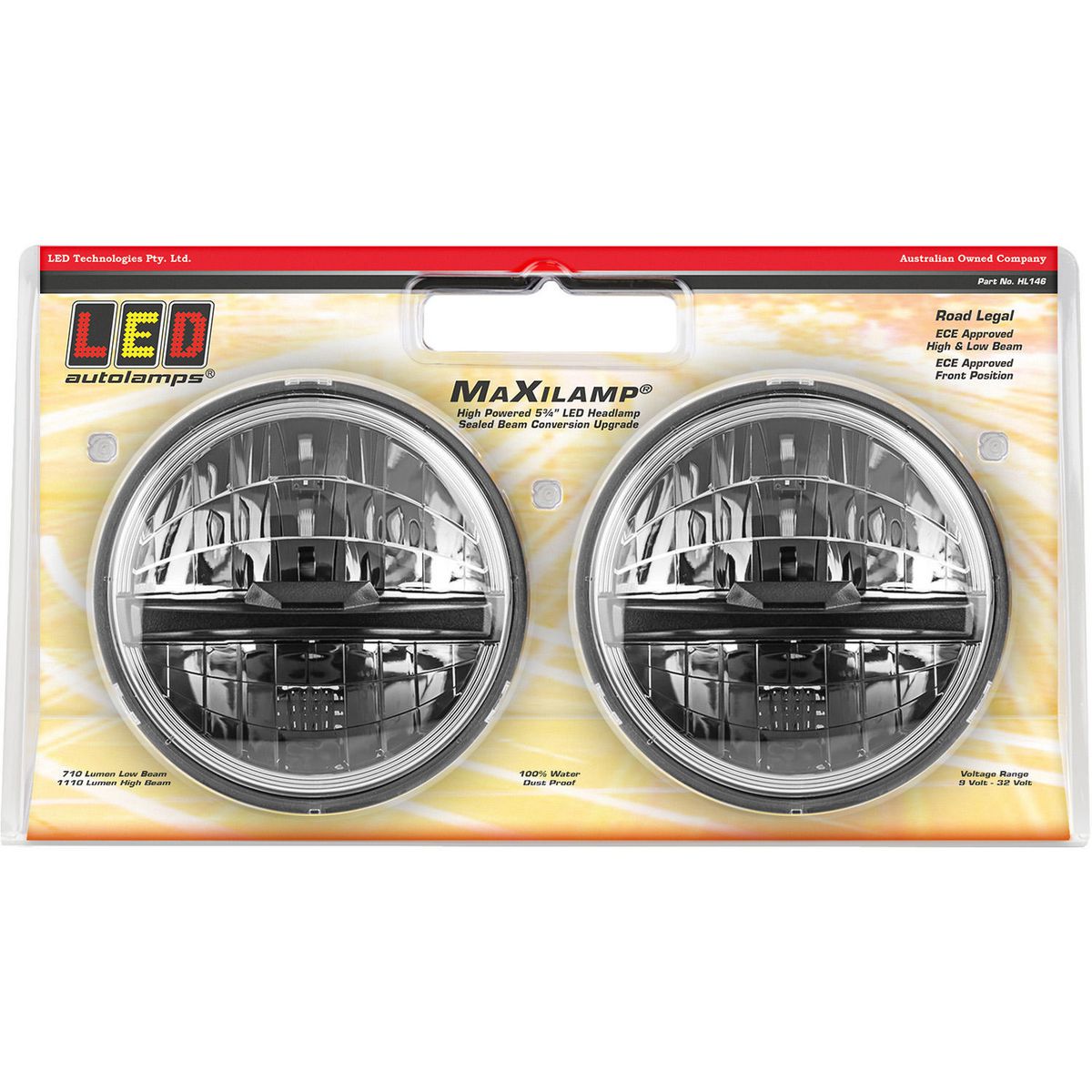 LED Autolamps 5 3/4"" Headlight High/Low/Front 3 Pin Plug Twin Pack HL146