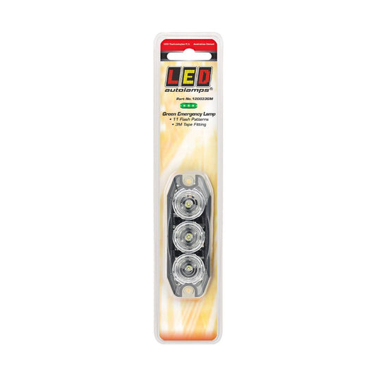 LED Autolamps Green Emergency Lamp SAE J595 Class 1 89mm with Tape Fitting 120033GM