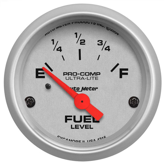 Autometer Ultra-Lite 2-1/16in Fuel Level Gauge 240-33 Ohm Short Sweep Electric AU4316