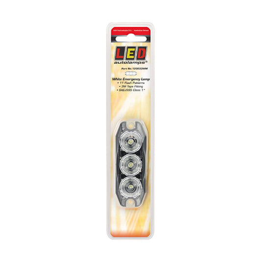 LED Autolamps White Emergency Lamp SAE J595 Class 1 89mm  with Tape Fitting 120033WM