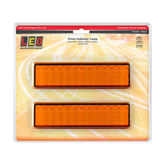 LED Autolamps Front Indicator Lamp with Amber Lens & Black Base 12V Blister Pack of 2 175A/2