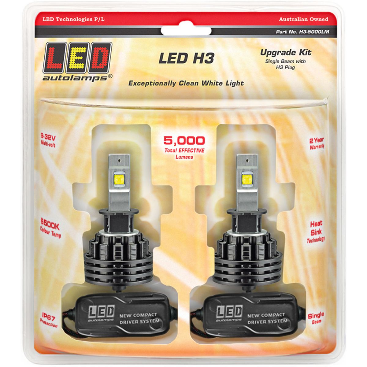 LED Autolamps H3 Single Beam Headlight Kit Twin Pack 5000LM H3-5000LM