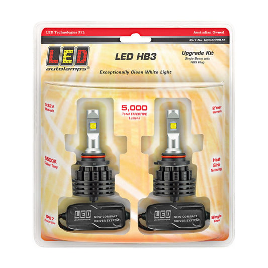 LED Autolamps HB3 Single Beam Headlight Kit 9-32V Twin Pack HB3-5000LM