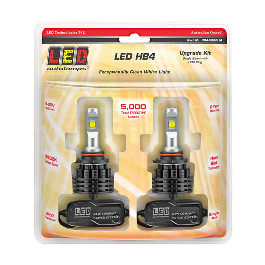 LED Autolamps HB4 Single Beam Headlight Kit 9-32V Twin Pack HB4-5000LM