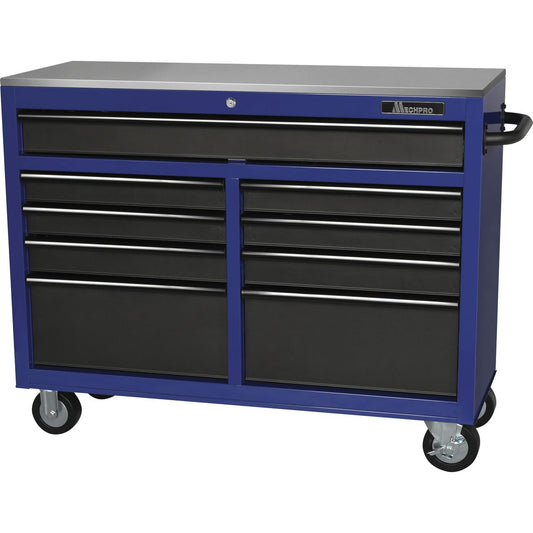 Mechpro 9 Drawer Tool Trolley Stainless Steel Top Workbench 46In Blue