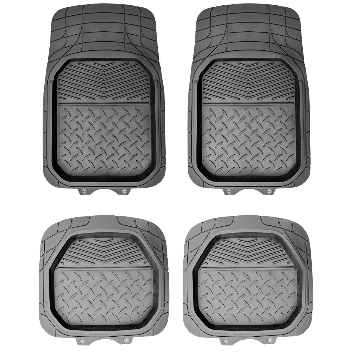 Maxi Trac 4x4 Grey Heavy Duty Rubber Shallow Dish Car Floor Mats Set of 4