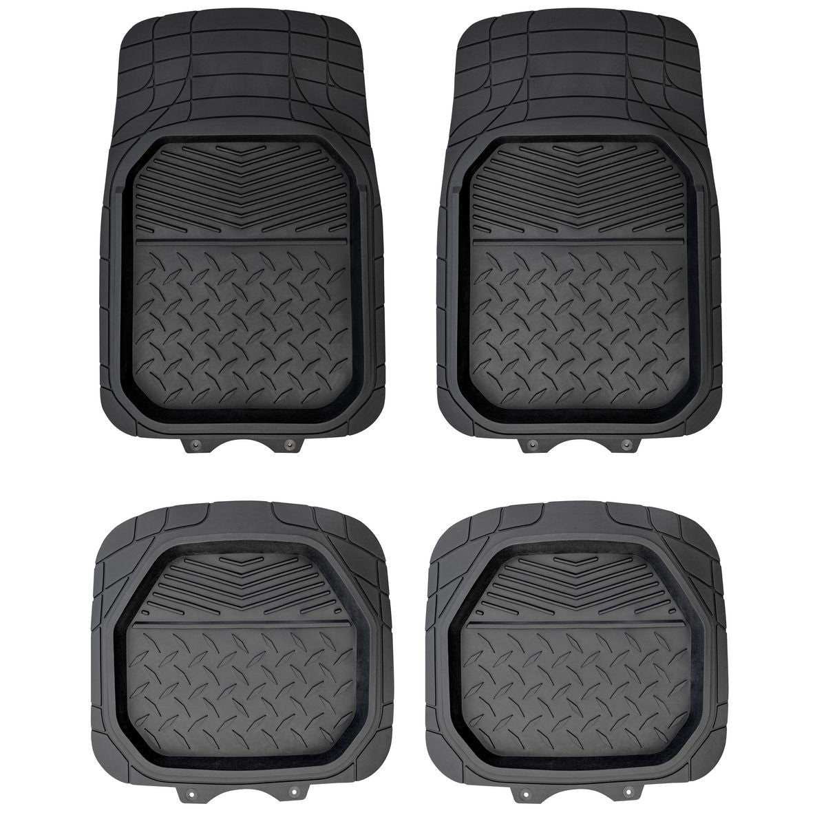 Maxi Trac 4x4 Black Heavy Duty Rubber Shallow Dish Car Floor Mats Set of 4