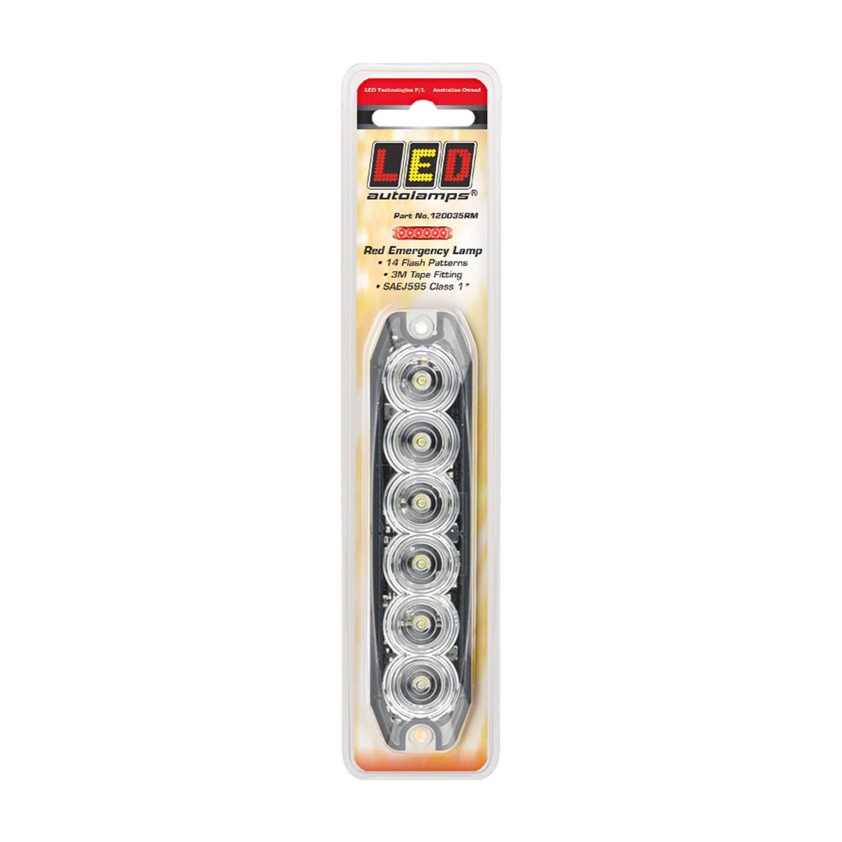LED Autolamps Red Emergency Lamp SAE J595 Class 1 131mm with Tape Fitting 120035RM