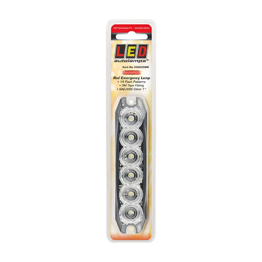 LED Autolamps Red Emergency Lamp SAE J595 Class 1 131mm with Tape Fitting 120035RM