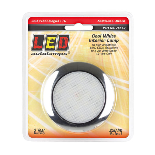 LED Autolamps Interior Lamp with Chrome Bezel Cool White 76 x 9mm 12V Blister Pack 7515C