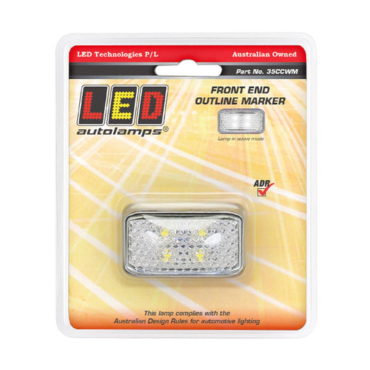 LED Autolamps Chrome Series Front Marker with 40cm Cable White with Clear Lens 58x35x21mm 10-30V 35CCWM
