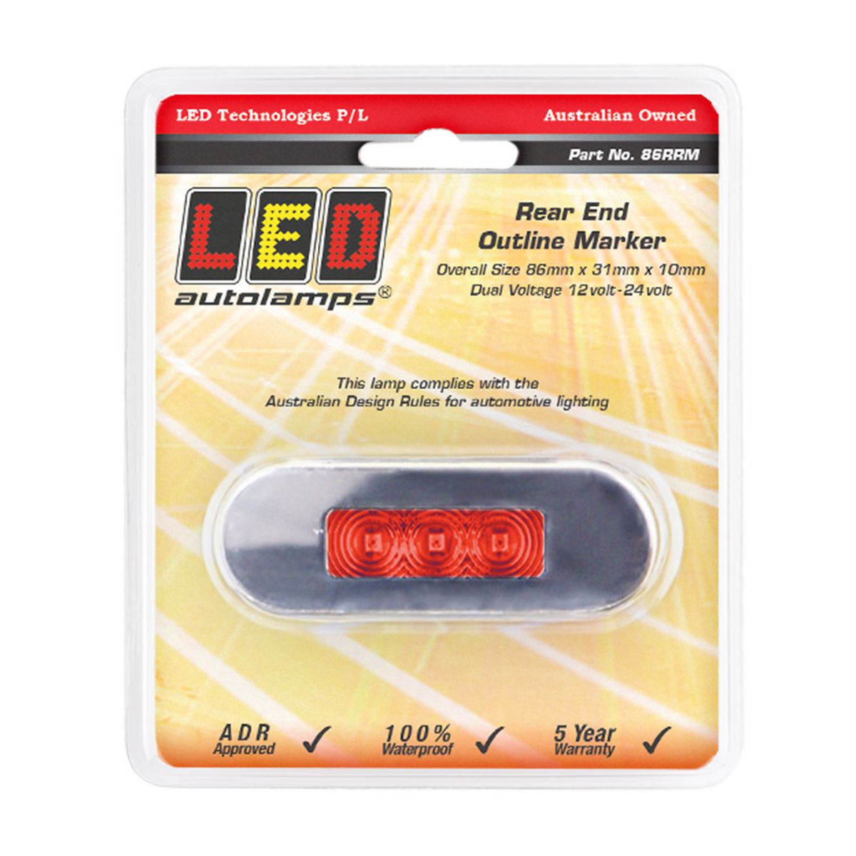 LED AutoLamps Rear Marker with Stainless Steel Bezel Red 86x31x10mm 12-24V 86RRM
