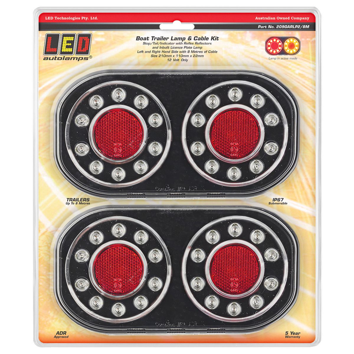 LED Autolamps Stop/Tail/Indicator LED Lamp 12V w/LP 209GARLP2/8M