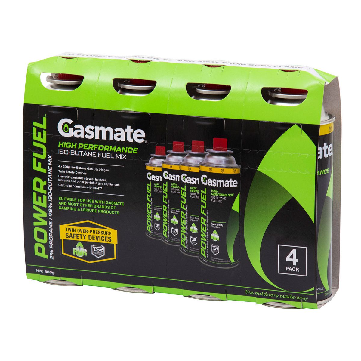 Gasmate Rim Vent Safety Butane Gas Cartridge 220g 4Pk