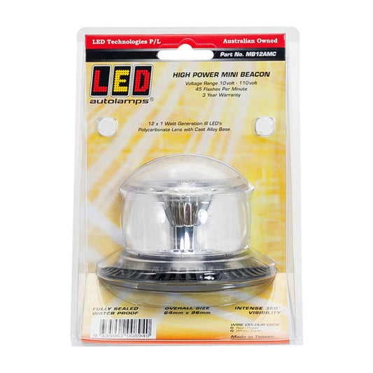 LED Autolamps Amber Beacon Light Clear Lens IP67 10/48V MB12AMC