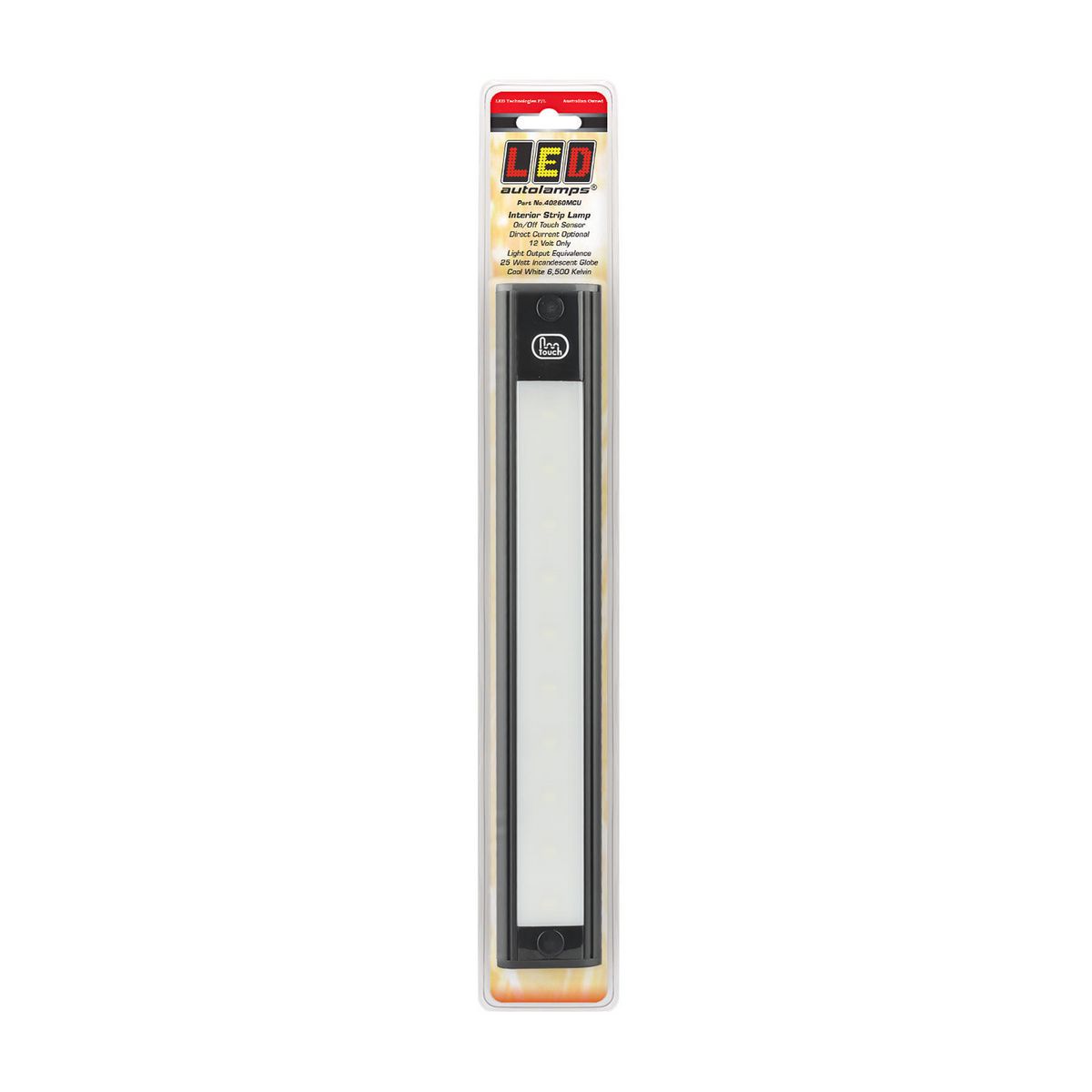 LED Autolamps Interior Strip Lamp with Touch Sensor Switch (MCU Circuitry) and Black Base 260 x 40mm 12V 40260MCU