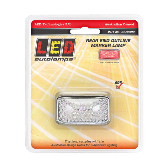 LED Autolamps Chrome Series Rear Marker with 30cm Cable Red with Clear Lens 58x35x21mm 10-30V 35CCRM