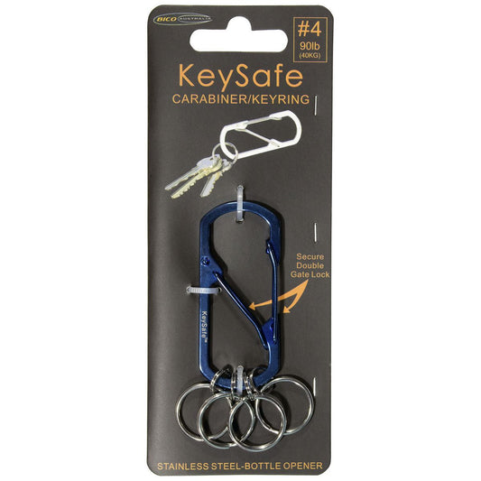 KeySafe Double-Gate Square Stainless Steel Carabiner Keyring #4 Large Blue KS003-4BLU
