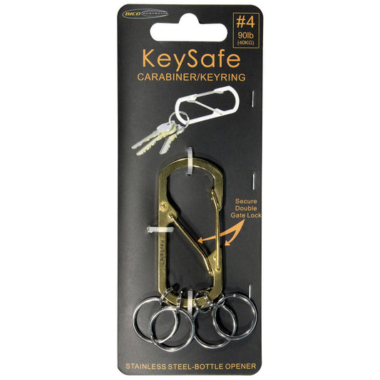 KeySafe Double-Gate Square Stainless Steel Carabiner Keyring #4 Large Gold KS003-4GLD