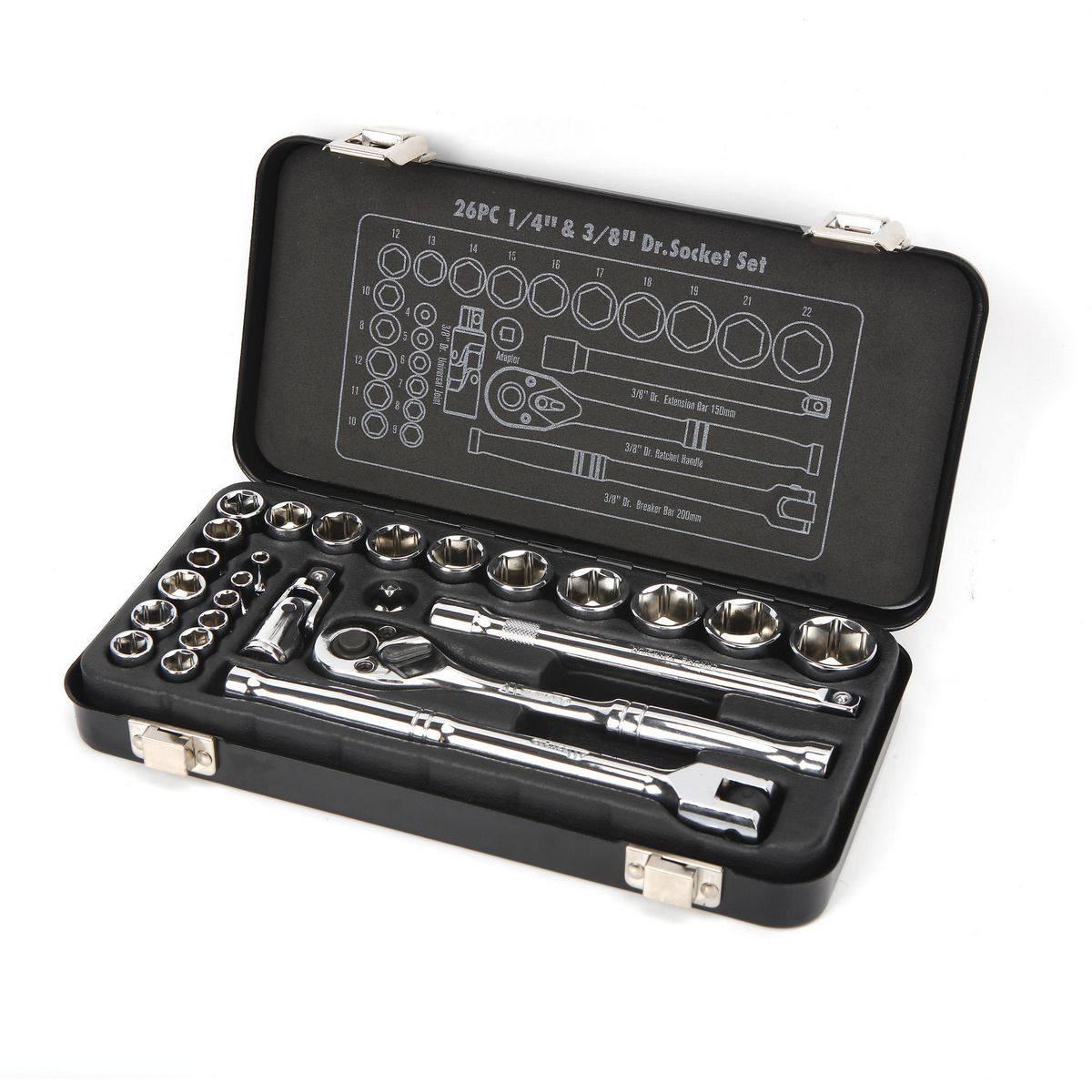 Mechpro Socket Set Metric 1/4In & 3/8In Drive 26pc