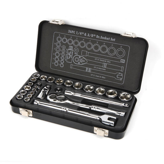 Mechpro Socket Set Metric 1/4In & 3/8In Drive 26pc