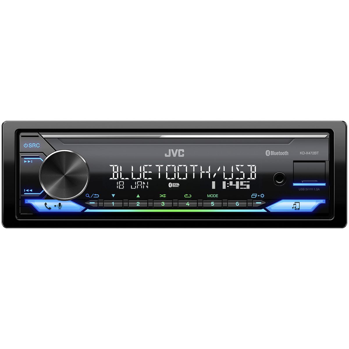 JVC 1-DIN iPhone/Android Media Receiver W/Bluetooth/USB/AUX KD-X472BT