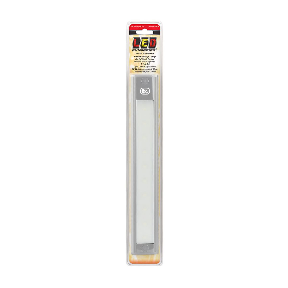 LED Autolamps Interior Strip Lamp with Touch Sensor Switch (MCU Circuitry) and Silver Base 260 x 40mm 12V 40260SMCU