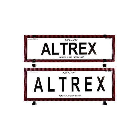 Altrex Number Plate Cover 6 Figure Red Carbon Fibre Without Lines Slimline Combination