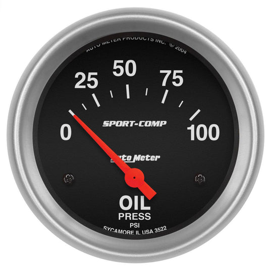 Autometer Sport-Comp 2-5/8in Oil Pressure Gauge 0-100 PSI Short Sweep Electric AU3522