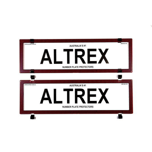 Altrex Number Plate Cover 6 Figure Red Carbon Fibre Without Lines Dual Slimline